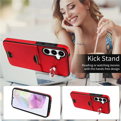 006 For Samsung Galaxy A35 5G Case Anti-Drop PU + TPU Phone Cover Card Slot Ring Kickstand