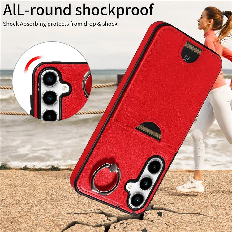 006 For Samsung Galaxy A35 5G Case Anti-Drop PU + TPU Phone Cover Card Slot Ring Kickstand