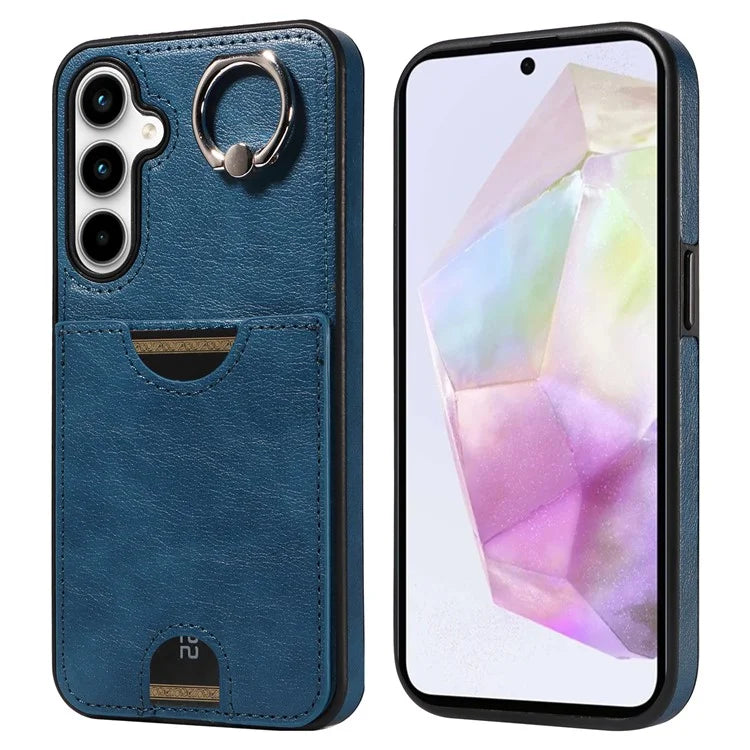 006 For Samsung Galaxy A35 5G Case Anti-Drop PU + TPU Phone Cover Card Slot Ring Kickstand