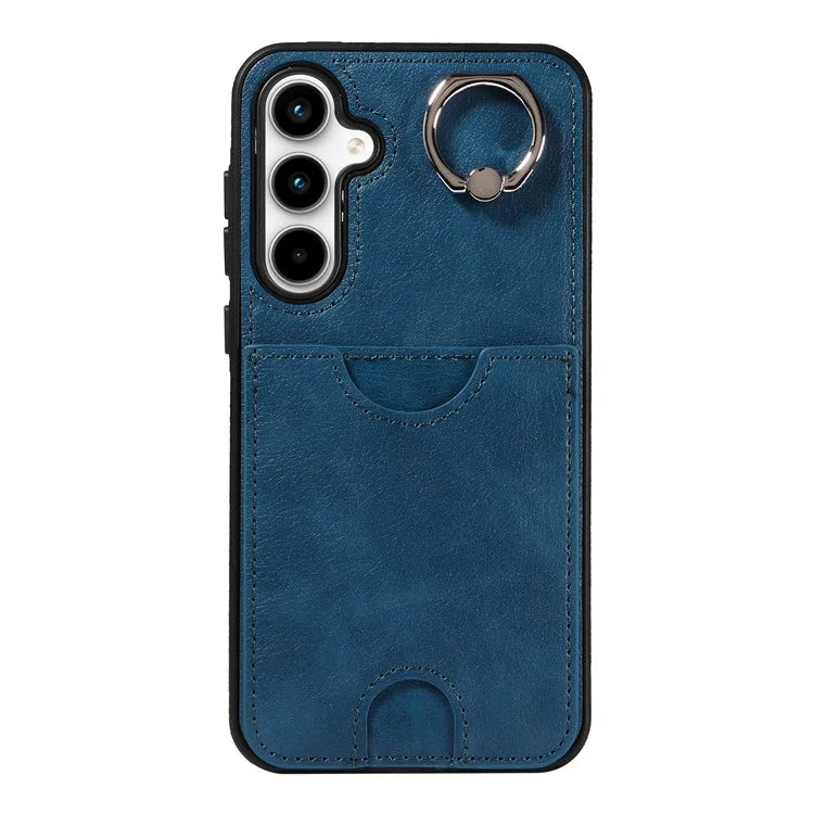 006 For Samsung Galaxy A35 5G Case Anti-Drop PU + TPU Phone Cover Card Slot Ring Kickstand