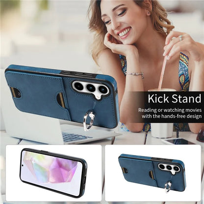 006 For Samsung Galaxy A35 5G Case Anti-Drop PU + TPU Phone Cover Card Slot Ring Kickstand