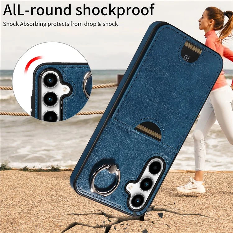 006 For Samsung Galaxy A35 5G Case Anti-Drop PU + TPU Phone Cover Card Slot Ring Kickstand