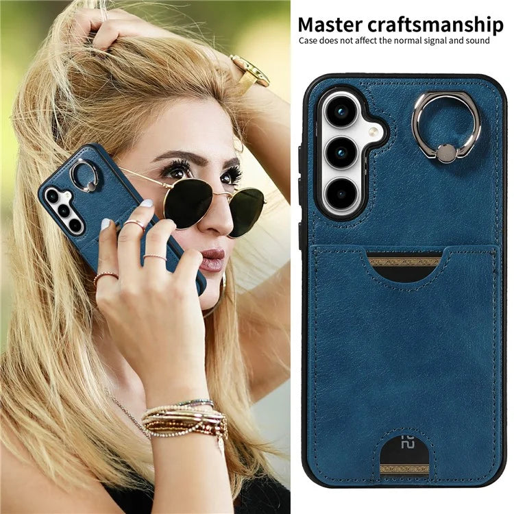 006 For Samsung Galaxy A35 5G Case Anti-Drop PU + TPU Phone Cover Card Slot Ring Kickstand