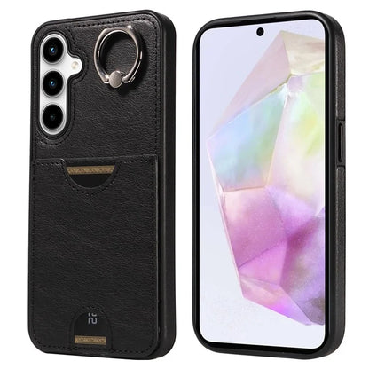 006 For Samsung Galaxy A35 5G Case Anti-Drop PU + TPU Phone Cover Card Slot Ring Kickstand