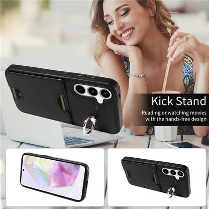 006 For Samsung Galaxy A35 5G Case Anti-Drop PU + TPU Phone Cover Card Slot Ring Kickstand