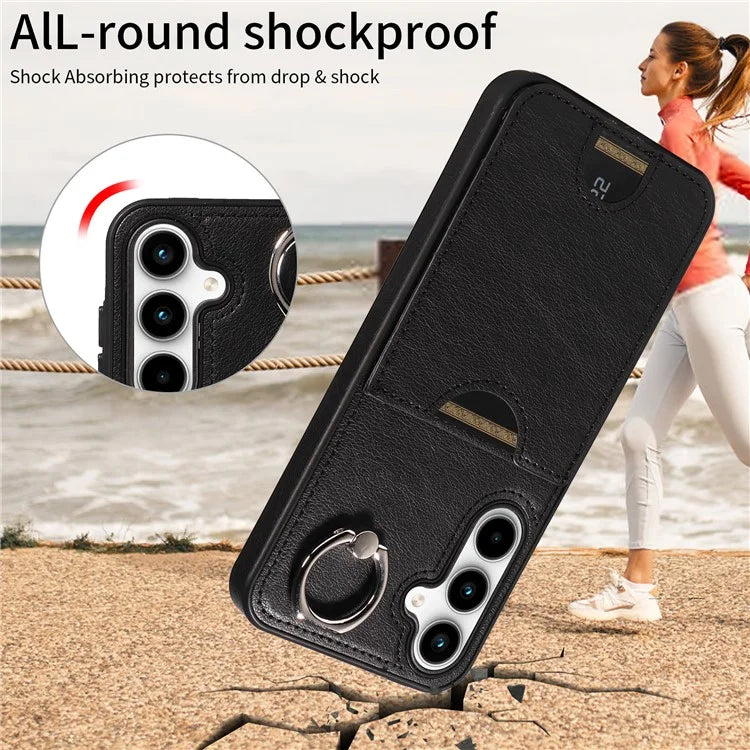 006 For Samsung Galaxy A35 5G Case Anti-Drop PU + TPU Phone Cover Card Slot Ring Kickstand