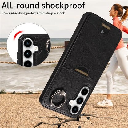 006 For Samsung Galaxy A35 5G Case Anti-Drop PU + TPU Phone Cover Card Slot Ring Kickstand