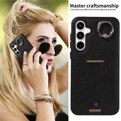 006 For Samsung Galaxy A35 5G Case Anti-Drop PU + TPU Phone Cover Card Slot Ring Kickstand