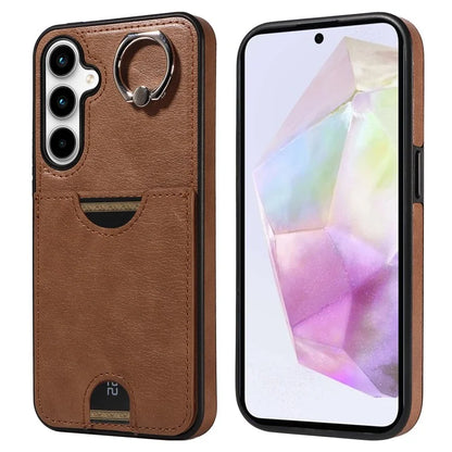 006 For Samsung Galaxy A35 5G Case Anti-Drop PU + TPU Phone Cover Card Slot Ring Kickstand