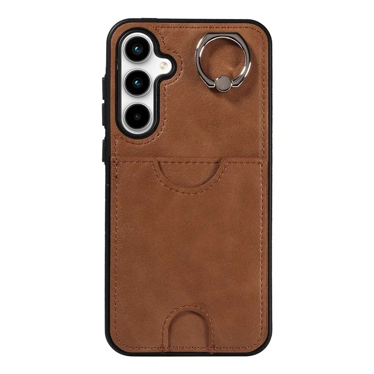 006 For Samsung Galaxy A35 5G Case Anti-Drop PU + TPU Phone Cover Card Slot Ring Kickstand