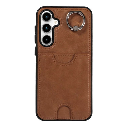 006 For Samsung Galaxy A35 5G Case Anti-Drop PU + TPU Phone Cover Card Slot Ring Kickstand