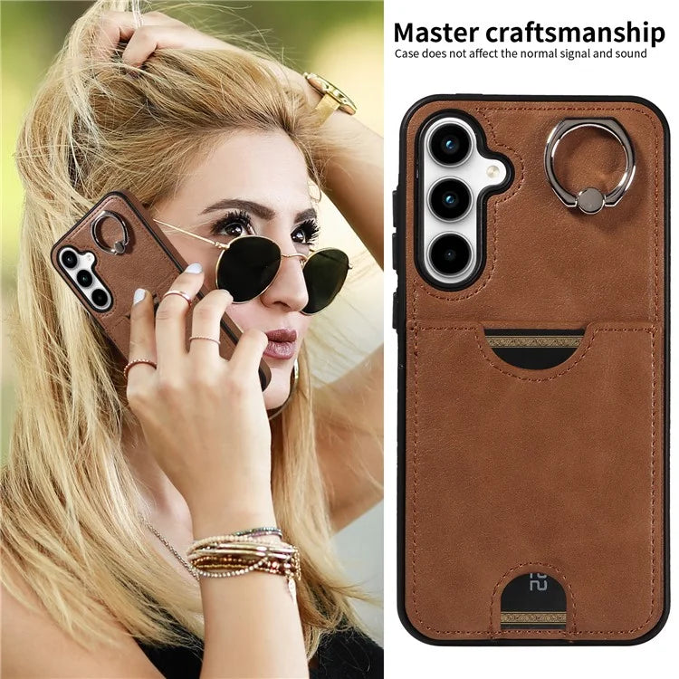 006 For Samsung Galaxy A35 5G Case Anti-Drop PU + TPU Phone Cover Card Slot Ring Kickstand