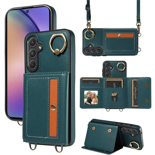 007 For Samsung Galaxy A55 5G Kickstand Case Card Slots Leather+TPU Phone Cover
