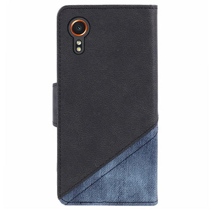 For Samsung Galaxy Xcover7 Case PU Leather Flip Phone Cover Crazy Horse Texture Splicing