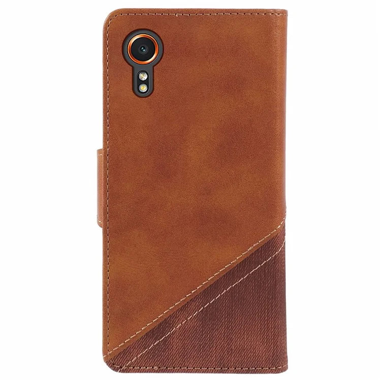 For Samsung Galaxy Xcover7 Case PU Leather Flip Phone Cover Crazy Horse Texture Splicing