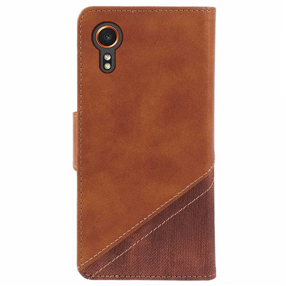 For Samsung Galaxy Xcover7 Case PU Leather Flip Phone Cover Crazy Horse Texture Splicing