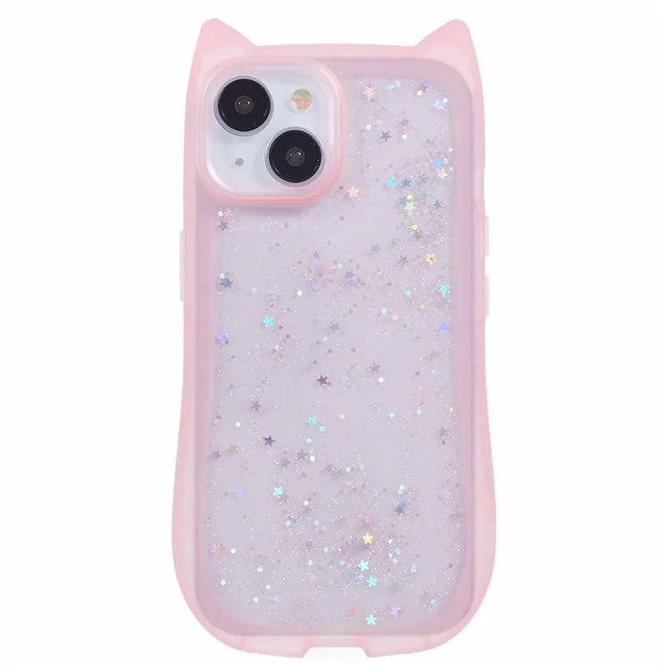 JTW Series For iPhone 13 Case Cat Ear Soft TPU Phone Cover Sparkle Sequins Epoxy
