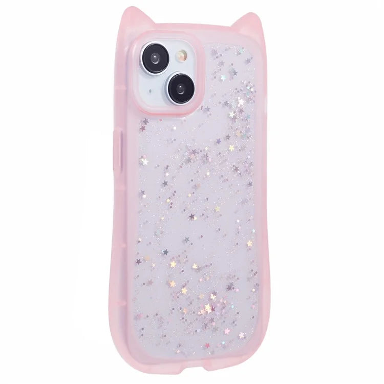 JTW Series For iPhone 13 Case Cat Ear Soft TPU Phone Cover Sparkle Sequins Epoxy