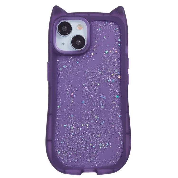 JTW Series For iPhone 13 Case Cat Ear Soft TPU Phone Cover Sparkle Sequins Epoxy