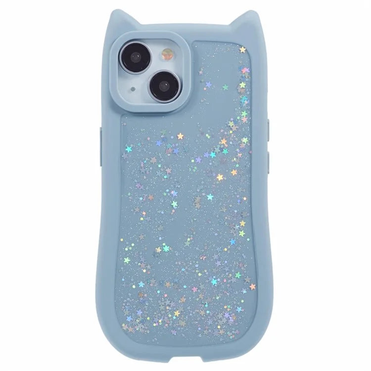 JTW Series For iPhone 13 Case Cat Ear Soft TPU Phone Cover Sparkle Sequins Epoxy