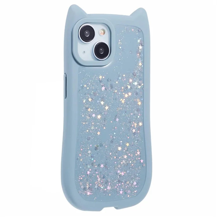 JTW Series For iPhone 13 Case Cat Ear Soft TPU Phone Cover Sparkle Sequins Epoxy