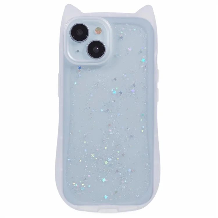 JTW Series For iPhone 13 Case Cat Ear Soft TPU Phone Cover Sparkle Sequins Epoxy
