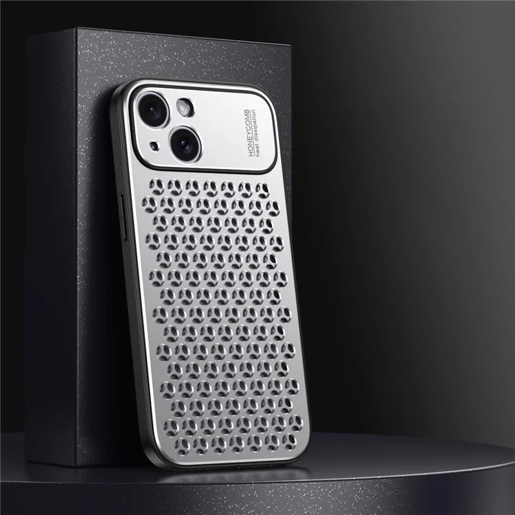 Cell Phone Case for iPhone 14 Honeycomb Texture Aluminum Alloy+TPU Phone Cover