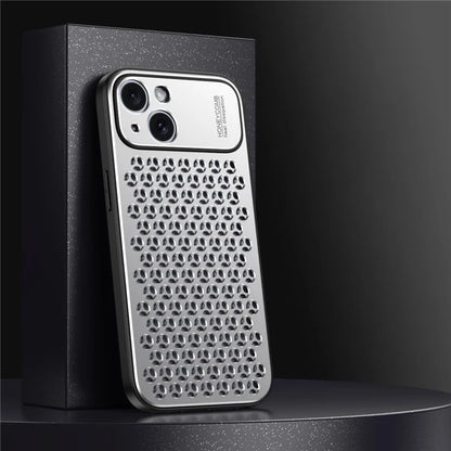 Cell Phone Case for iPhone 14 Honeycomb Texture Aluminum Alloy+TPU Phone Cover
