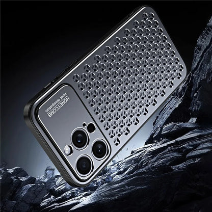 Anti-Scratch Phone Case for iPhone 14 Pro Max Honeycomb Texture Aluminum Alloy+TPU Cell Phone Cover