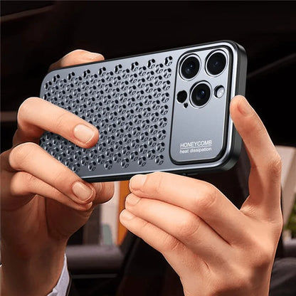 Anti-Scratch Phone Case for iPhone 14 Pro Max Honeycomb Texture Aluminum Alloy+TPU Cell Phone Cover