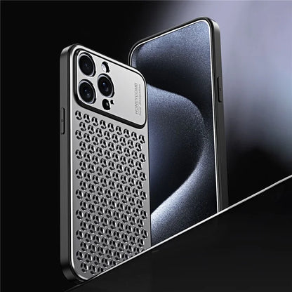 Anti-Scratch Phone Case for iPhone 14 Pro Max Honeycomb Texture Aluminum Alloy+TPU Cell Phone Cover