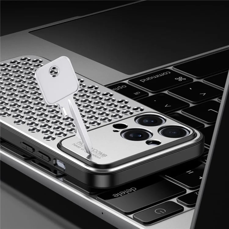 Anti-Scratch Phone Case for iPhone 14 Pro Max Honeycomb Texture Aluminum Alloy+TPU Cell Phone Cover