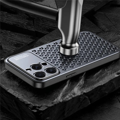 Anti-Scratch Phone Case for iPhone 14 Pro Max Honeycomb Texture Aluminum Alloy+TPU Cell Phone Cover