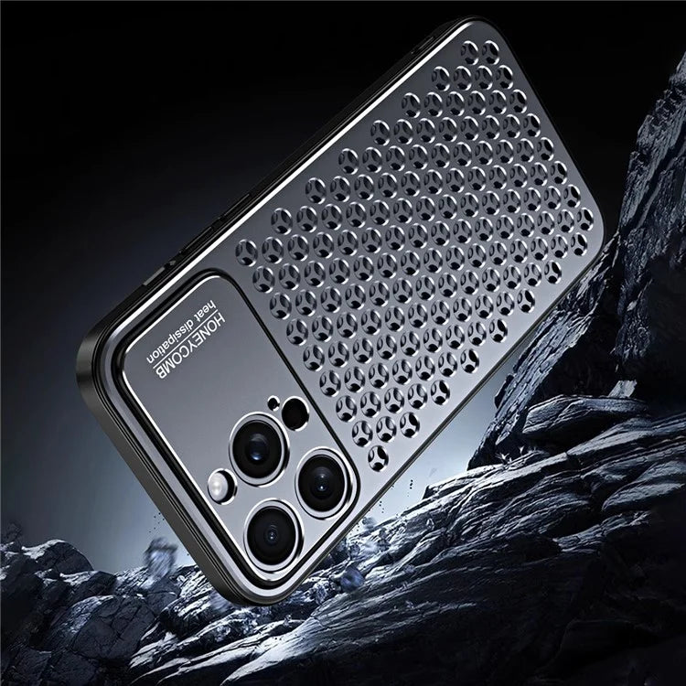 Anti-Scratch Phone Case for iPhone 14 Pro Max Honeycomb Texture Aluminum Alloy+TPU Cell Phone Cover