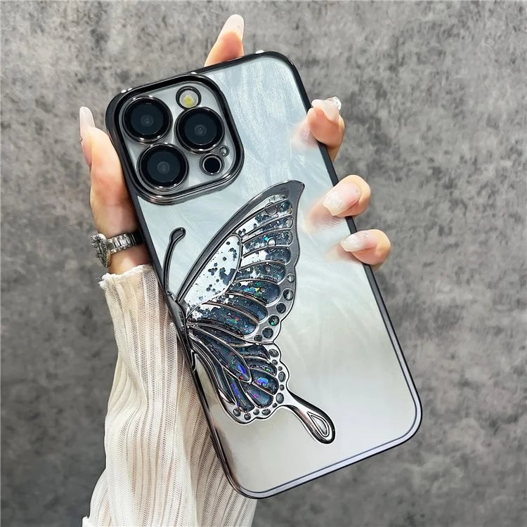 For iPhone 15 Pro Max Case Feather Yarn Design Quicksand Butterfly TPU Phone Protective Cover with Lens Film