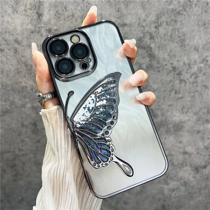For iPhone 15 Pro Max Case Feather Yarn Design Quicksand Butterfly TPU Phone Protective Cover with Lens Film