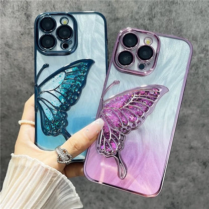 For iPhone 15 Pro Max Case Feather Yarn Design Quicksand Butterfly TPU Phone Protective Cover with Lens Film