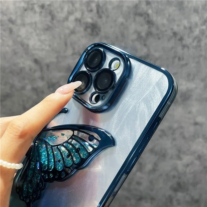 For iPhone 15 Pro Max Case Feather Yarn Design Quicksand Butterfly TPU Phone Protective Cover with Lens Film