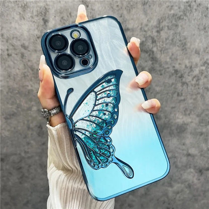 For iPhone 15 Pro Max Case Feather Yarn Design Quicksand Butterfly TPU Phone Protective Cover with Lens Film