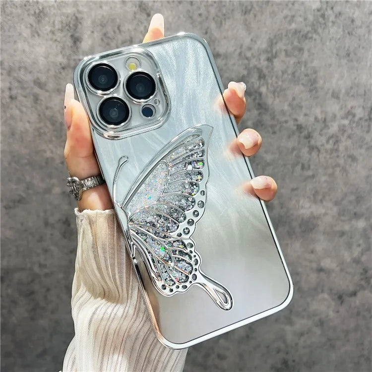 For iPhone 15 Pro Max Case Feather Yarn Design Quicksand Butterfly TPU Phone Protective Cover with Lens Film