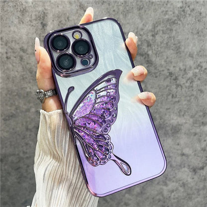 For iPhone 15 Pro Max Case Feather Yarn Design Quicksand Butterfly TPU Phone Protective Cover with Lens Film