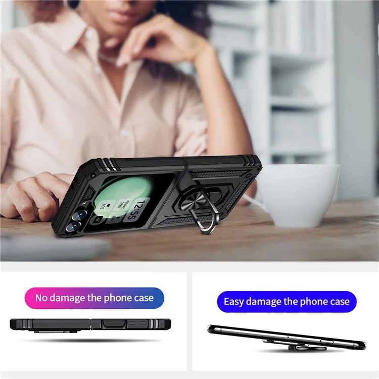For Samsung Galaxy Z Flip5 5G Case TPU+PC Phone Cover with Ring Kickstand Drop Protection