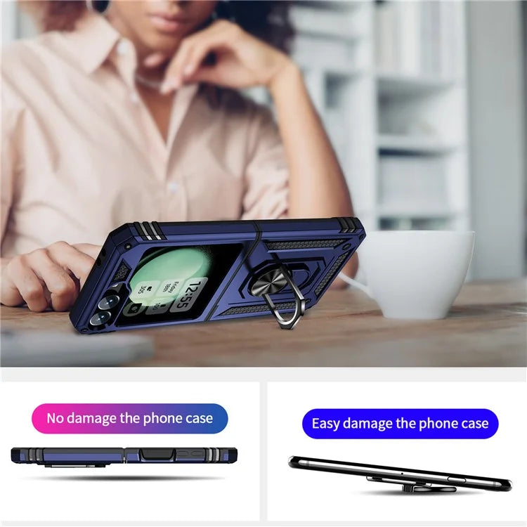 For Samsung Galaxy Z Flip5 5G Case TPU+PC Phone Cover with Ring Kickstand Drop Protection
