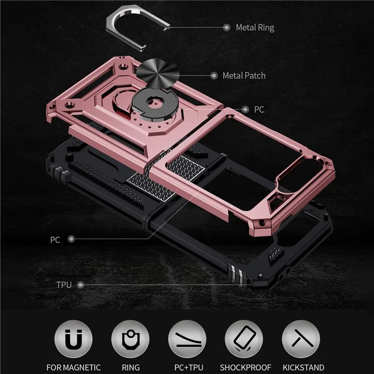 For Samsung Galaxy Z Flip5 5G Case TPU+PC Phone Cover with Ring Kickstand Drop Protection