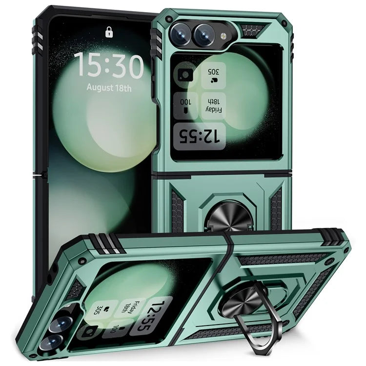 For Samsung Galaxy Z Flip5 5G Case TPU+PC Phone Cover with Ring Kickstand Drop Protectionish Green