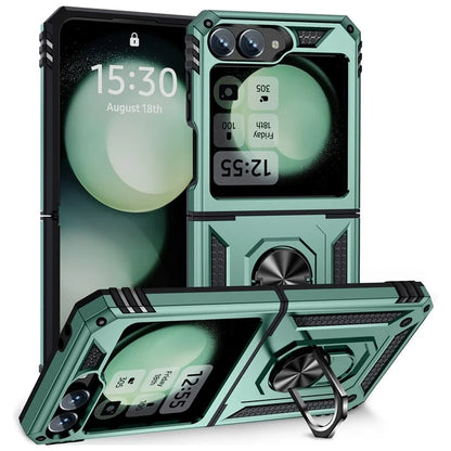 For Samsung Galaxy Z Flip5 5G Case TPU+PC Phone Cover with Ring Kickstand Drop Protectionish Green