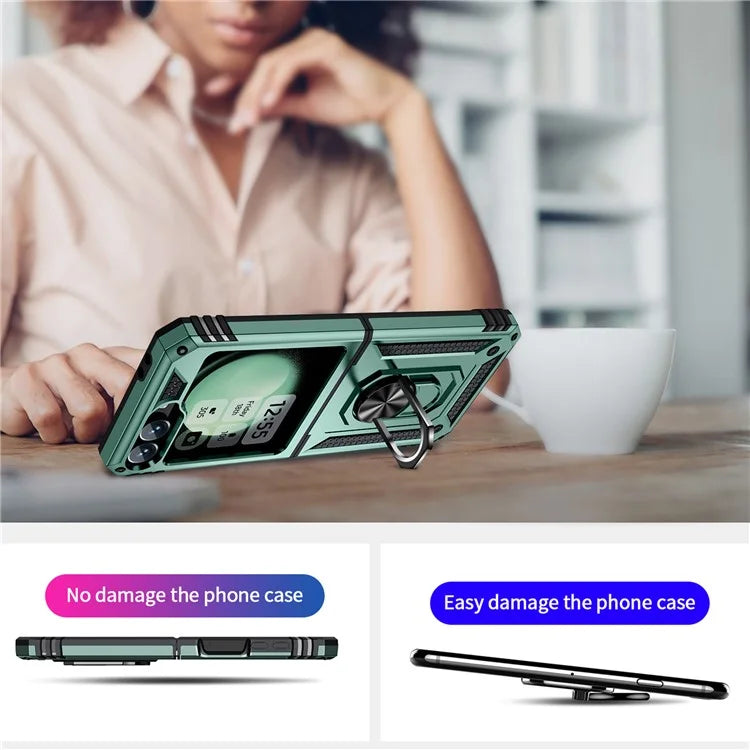 For Samsung Galaxy Z Flip5 5G Case TPU+PC Phone Cover with Ring Kickstand Drop Protectionish Green