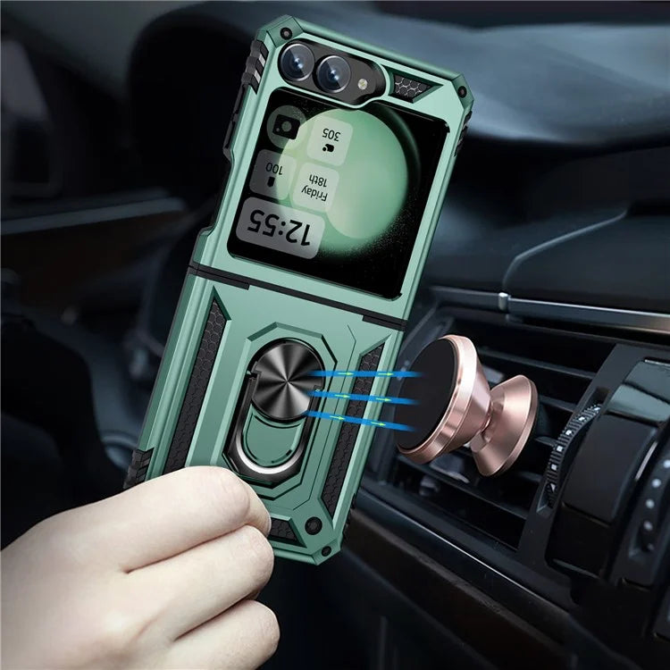 For Samsung Galaxy Z Flip5 5G Case TPU+PC Phone Cover with Ring Kickstand Drop Protectionish Green