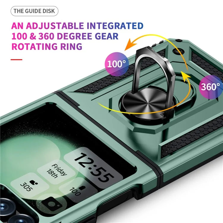 For Samsung Galaxy Z Flip5 5G Case TPU+PC Phone Cover with Ring Kickstand Drop Protectionish Green