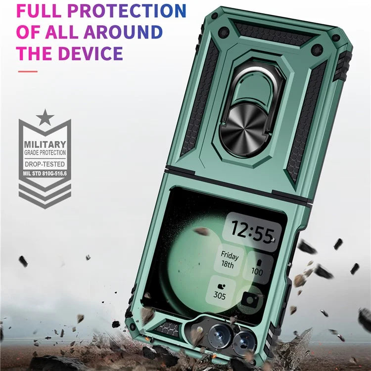 For Samsung Galaxy Z Flip5 5G Case TPU+PC Phone Cover with Ring Kickstand Drop Protectionish Green